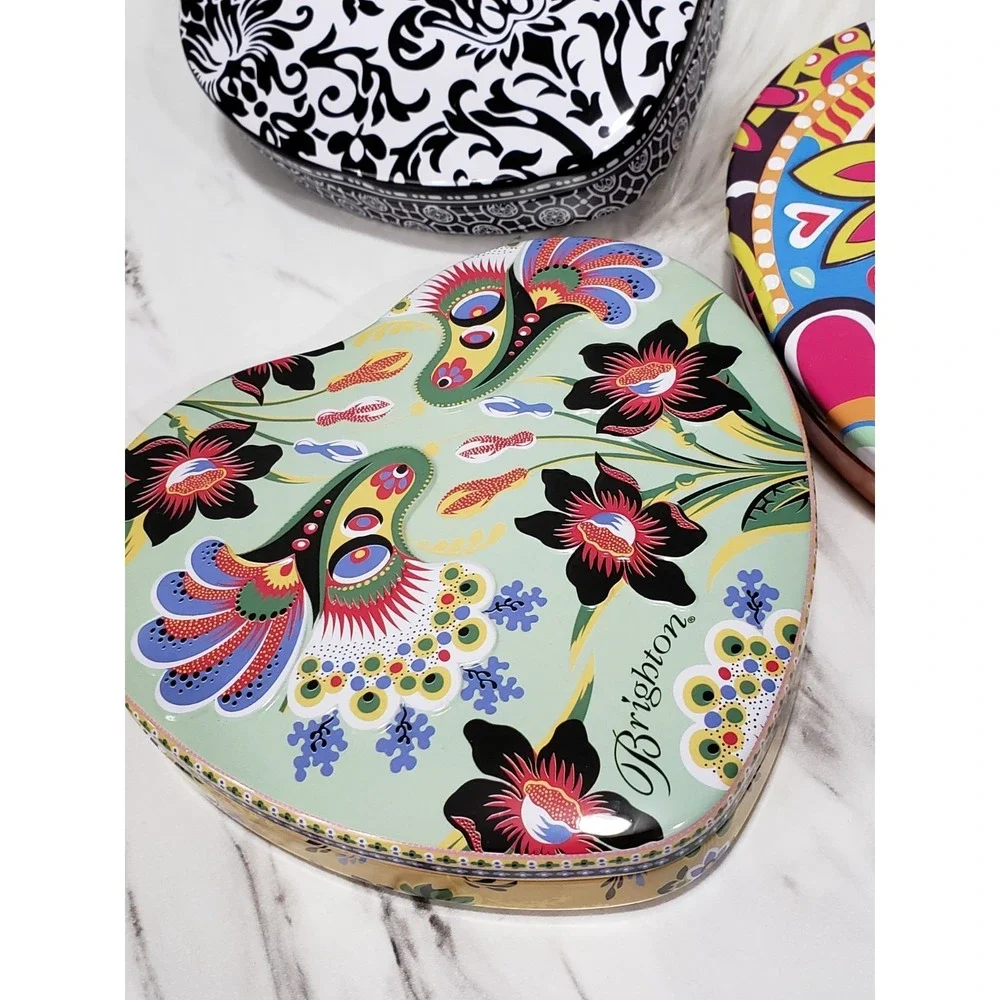 Lot of 4 Brighton Tins Heart Shaped  EMPTY‎ jewelry gift metal boxes
